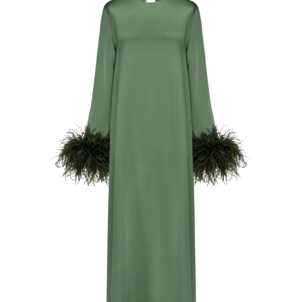 Sage Green Ruffled Bishop Sleeve Gown